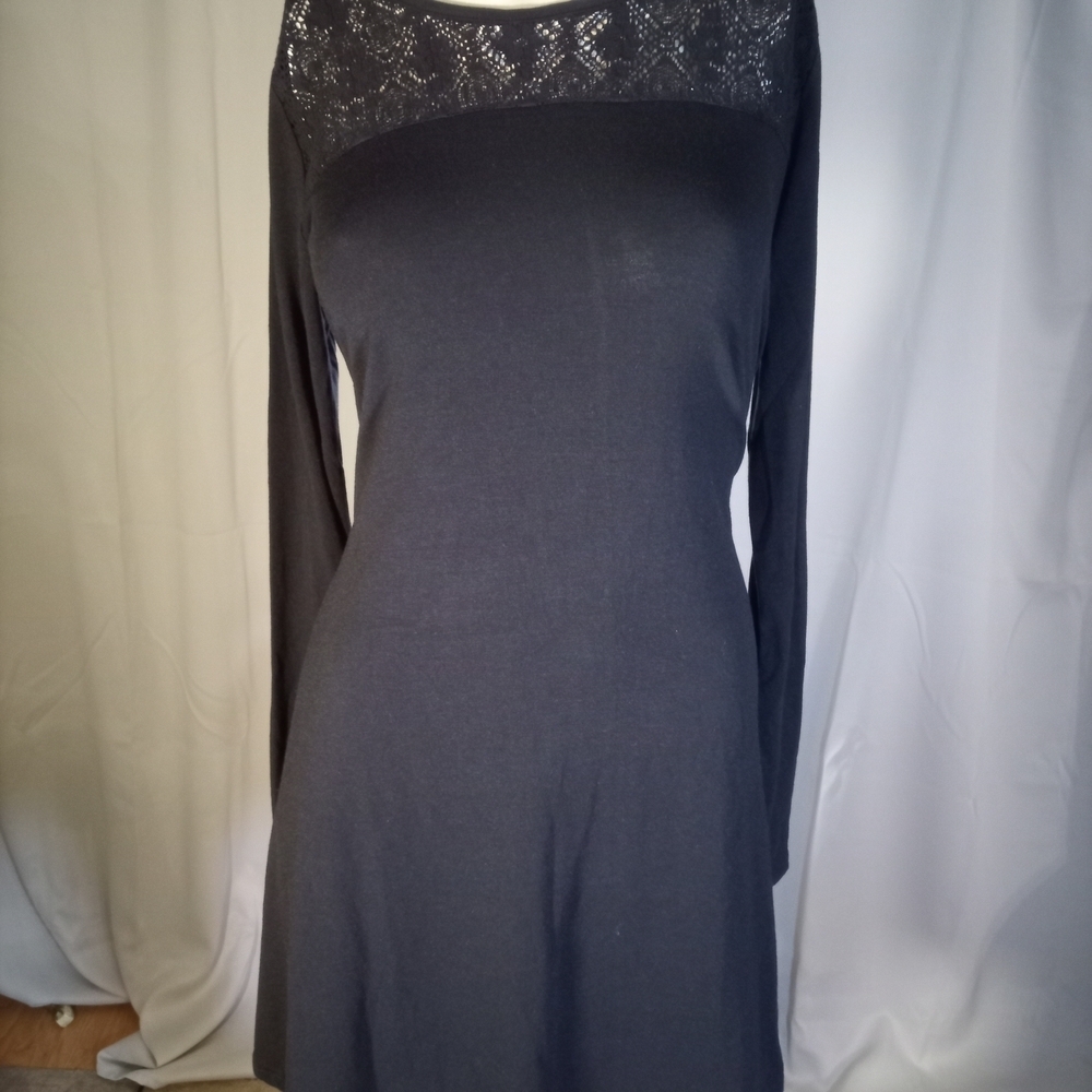 Poof! Black Long Sleeve Dress Crew Neck